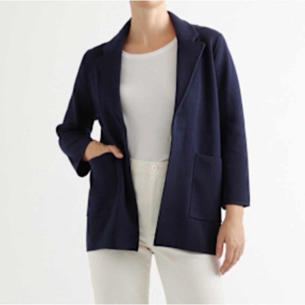 Quince 100% Organic Cotton Knit Blazer in Navy